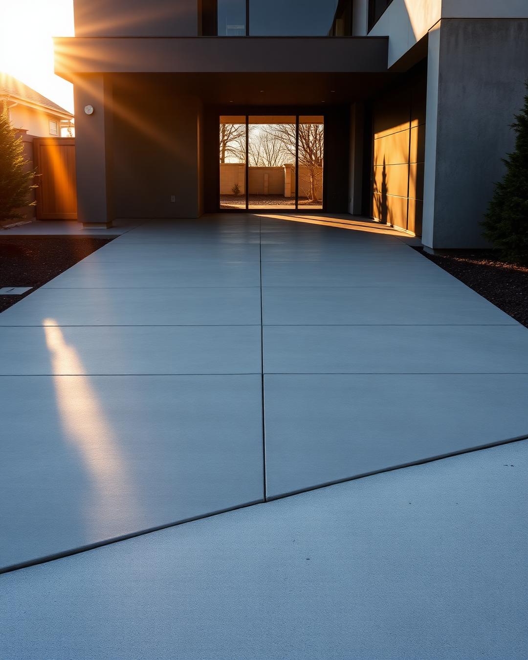 Freshly finished concrete driveway on a modern Montreal residence