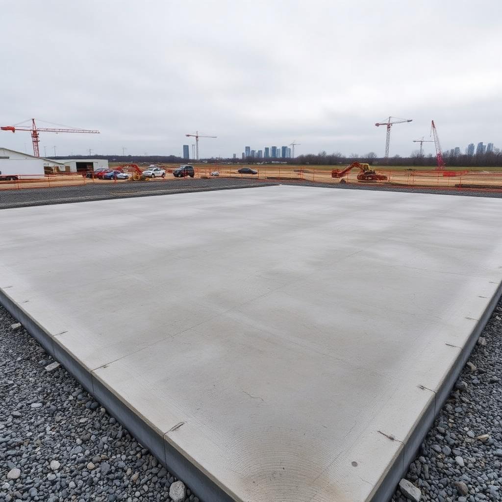 Modern poured concrete foundation wall on a Montreal construction site
